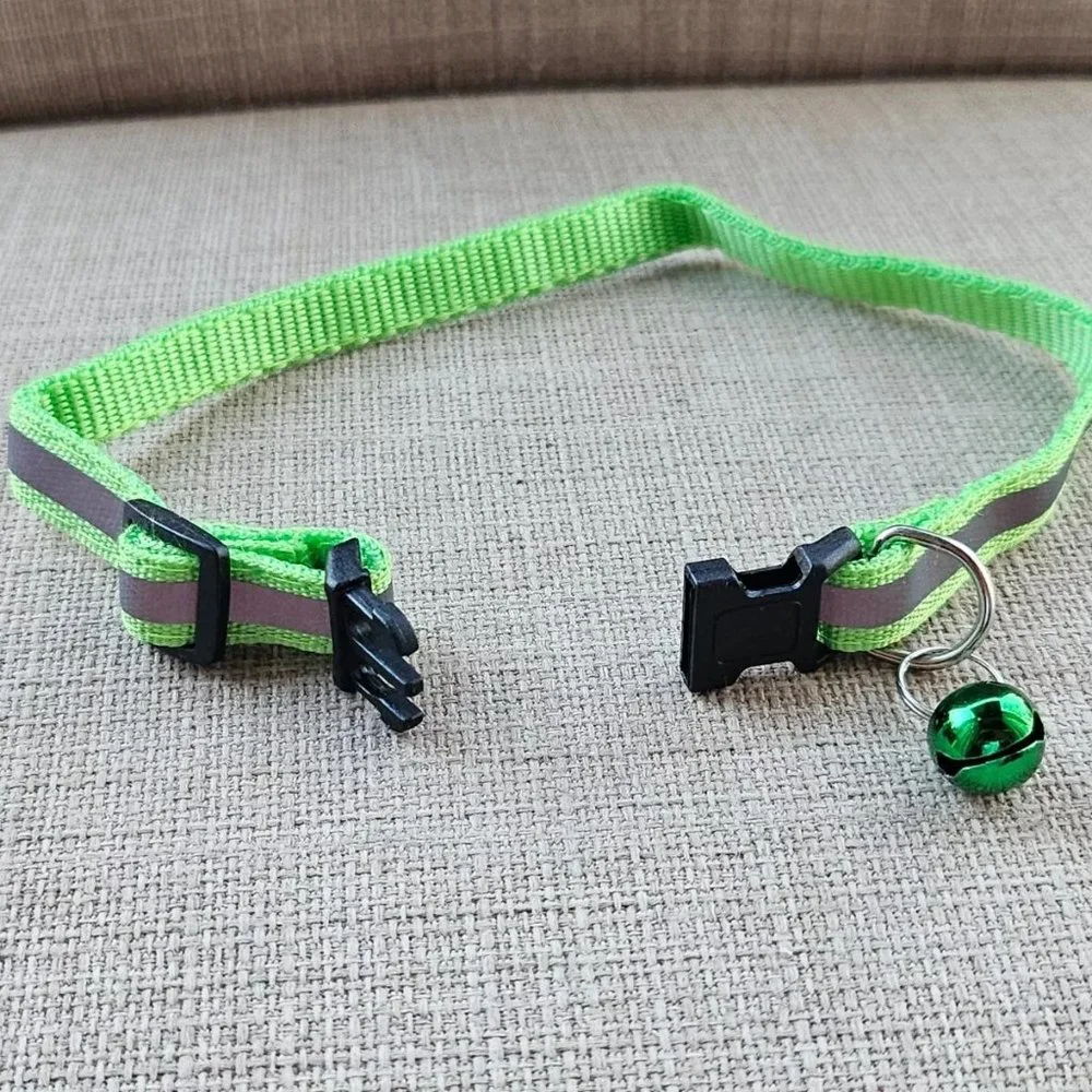 Cat Collar Reflective Light Green Color Cat Neck Collar W Bell Adjustable Small